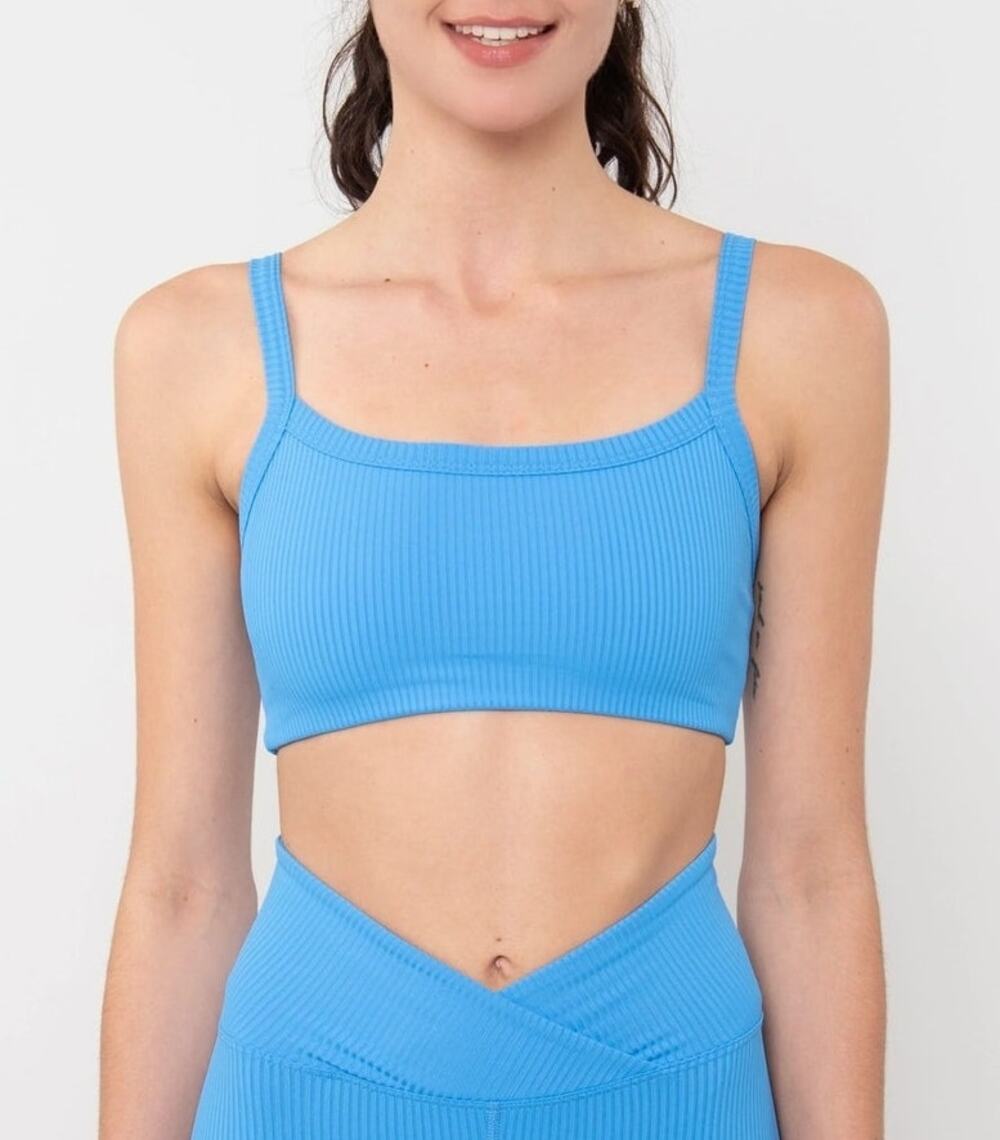 Year of Ours Ribbed Bralette 2.0 Sports Bra Size Small Blue Yoga Pilates Gym